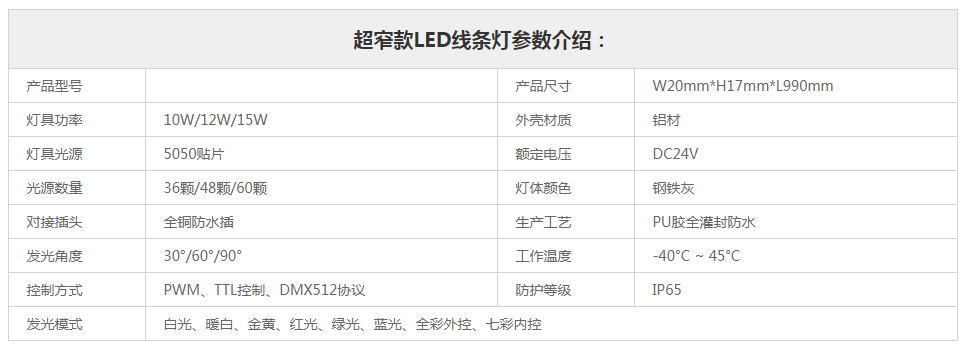  超窄款10WLED线条灯 线条灯尺寸20*17