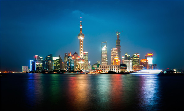 上海地标性建筑东方明珠夜景亮化效果